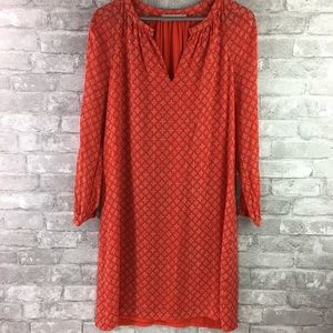 Tory Burch Silk Patterned Long Sleeve Shift Dress
